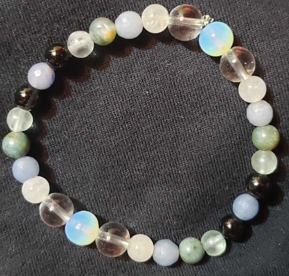 Bracelet- Quartz, Rose Quartz, Blue Agate, Black Tourmaline, Fluorite, Moonstone