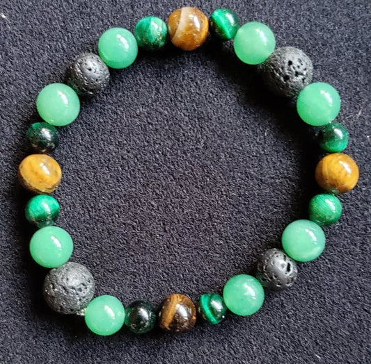 Bracelet - Tiger Eye, Green Tiger Eye, Green Aventurine, Lava