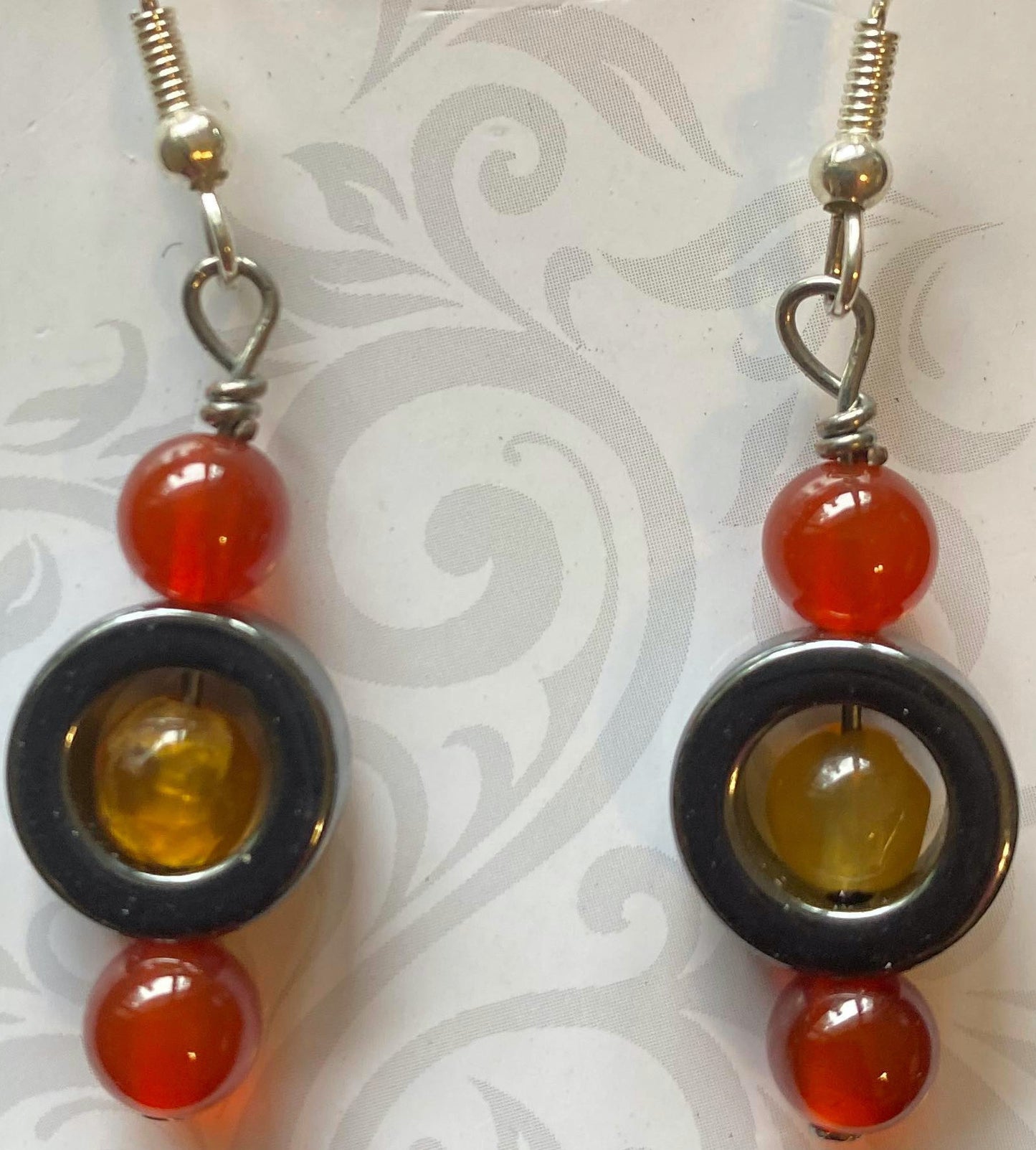 Earrings - Metal O with Carnelian and Fire Agate