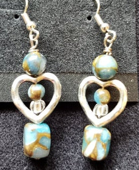 Earrings - Metal Heart with Impression Jasper