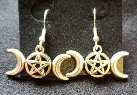 Earrings - Metal Pentacle and Triple Moon