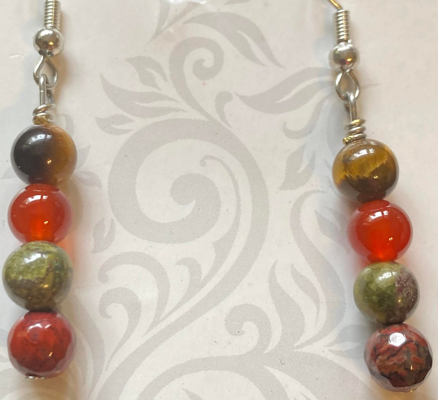 Tiger Eye, Carnelian, Dragons Blood & Red Jasper Earrings