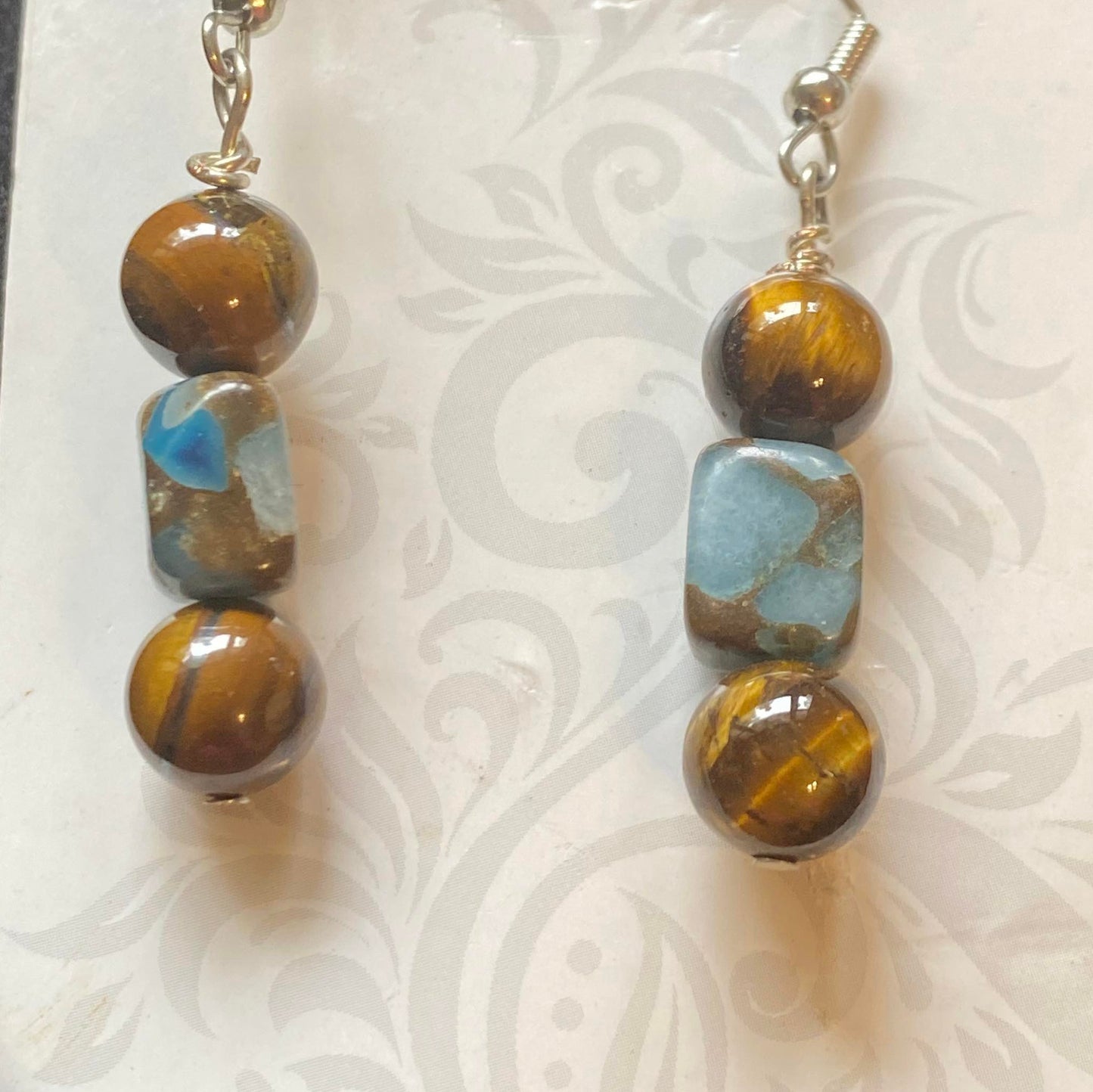 Tiger Eye & Impression Jasper Earrings