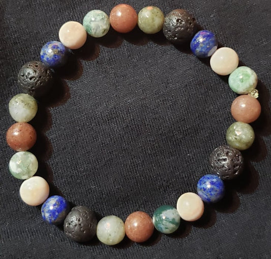 Bracelet-Lava, Labradorite, Jasper, Tree Jasper, Leopard Jasper, Lapis