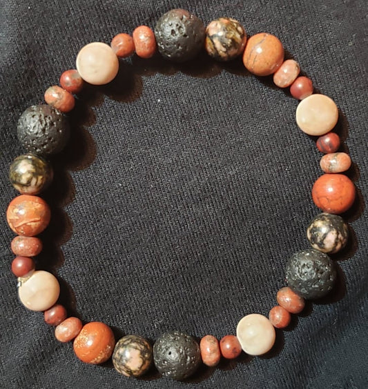 Bracelet- Leopard Jasper, Rhodonite, Red Jasper, Lava