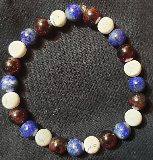 Bracelet-Patriotic  Lapis , Howlite, Garnet