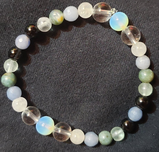 Bracelet- Quartz, Rose Quartz, Blue Agate, Black Tourmaline, Fluorite, Moonstone