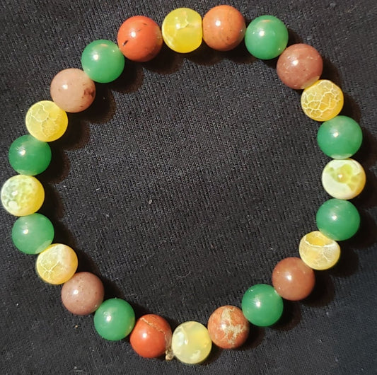 Bracelet- Yellow Agate,Green Jasper, Yellow Crackle Agate, Red Jasper