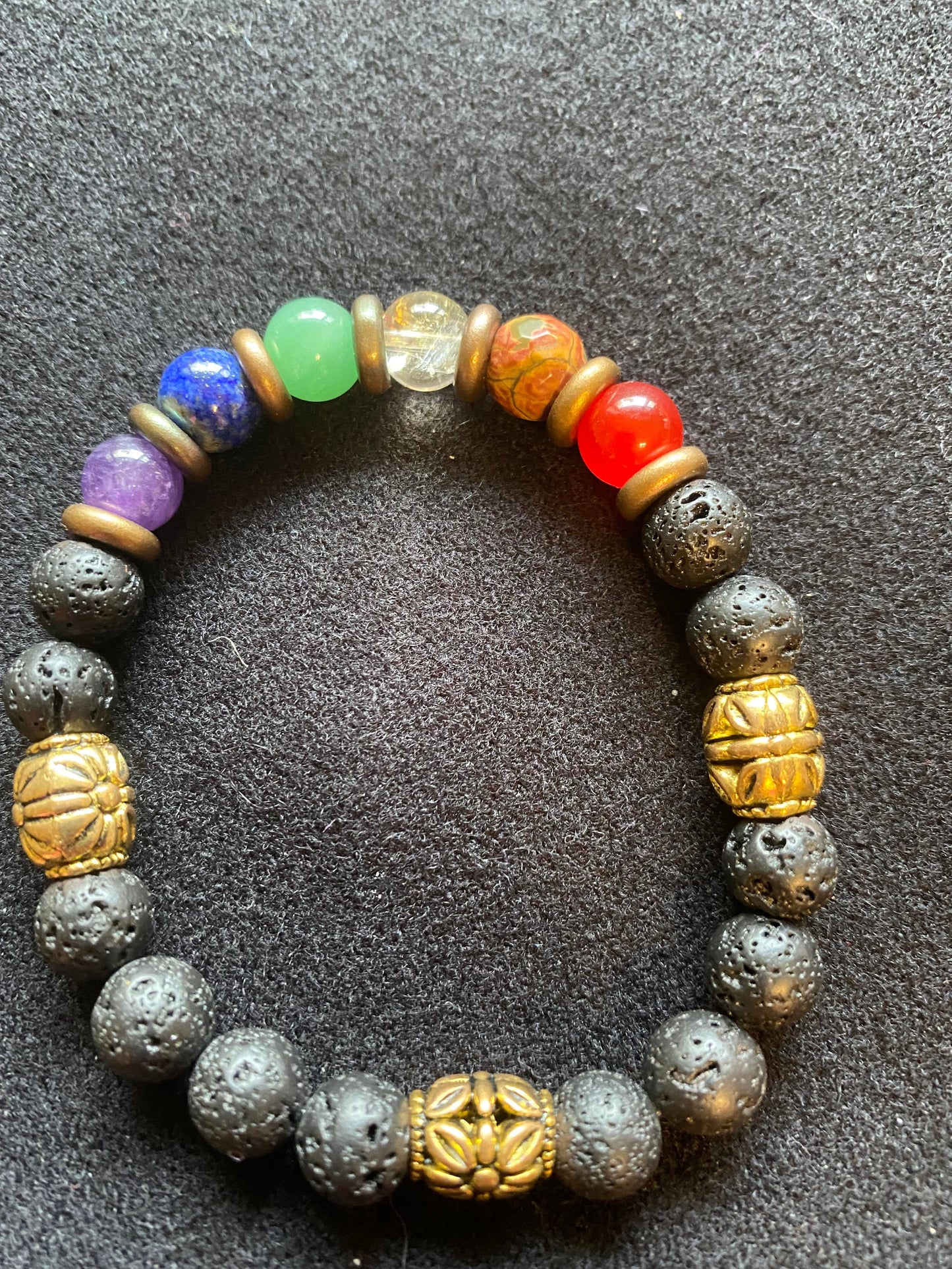 Bracelet - Seven Chakra w/Gold Metal Beads