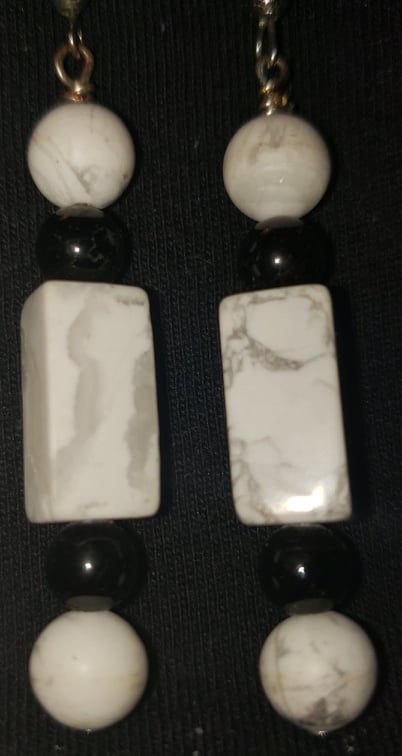 Earrings - Howlite and Tourmaline