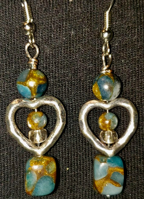 Earrings - Metal Heart with Impression Jasper