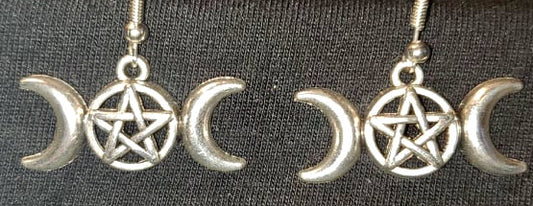 Earrings - Metal Pentacle and Triple Moon