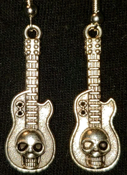 Earrings - Metal Skull Guitar