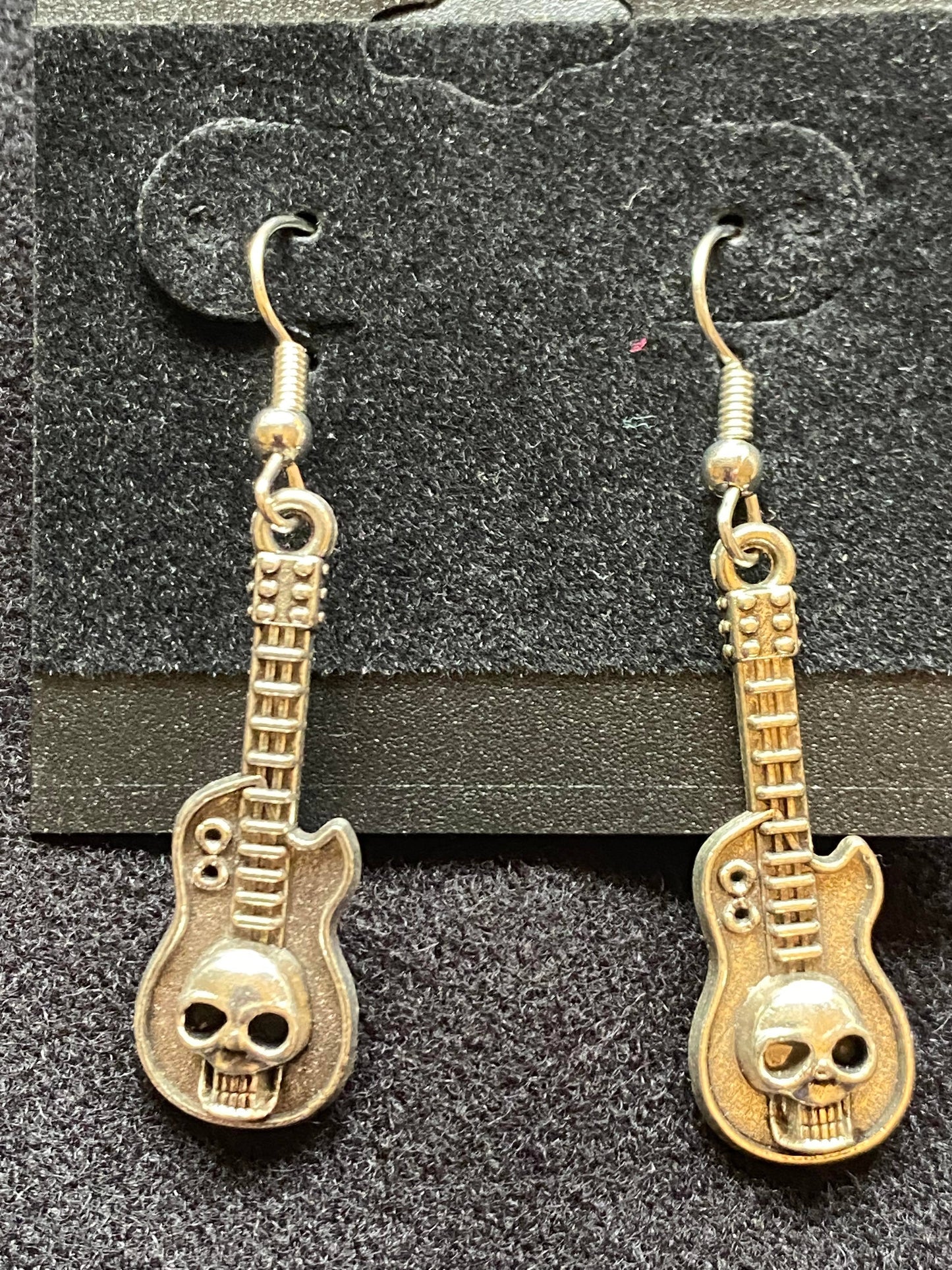 Earrings - Metal Skull Guitar