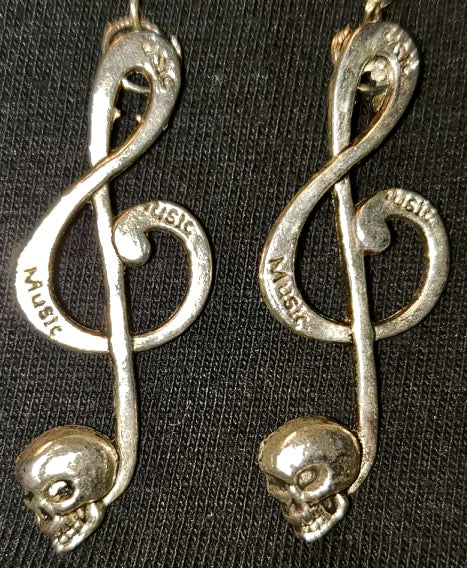 Earrings - Metal Skull Treble Clef