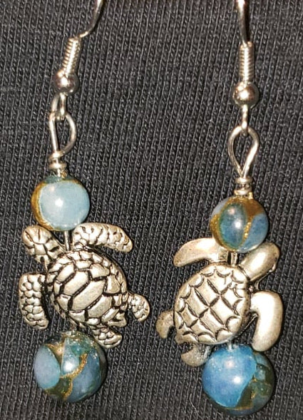 Earrings - Metal Turtle with Impression Jasper