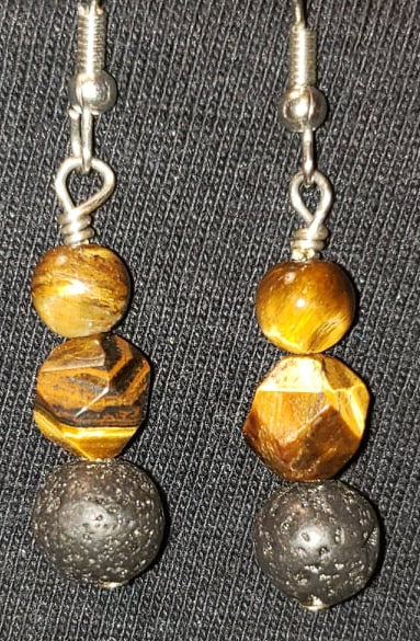 Earrings - Octagon Tiger Eye and Lava Rock