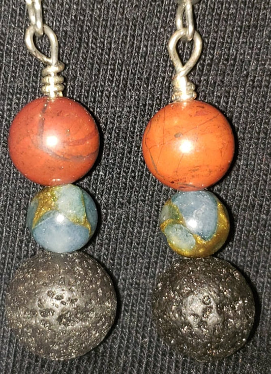 Earrings - Red Jasper, Impression Jasper and Lava Rock