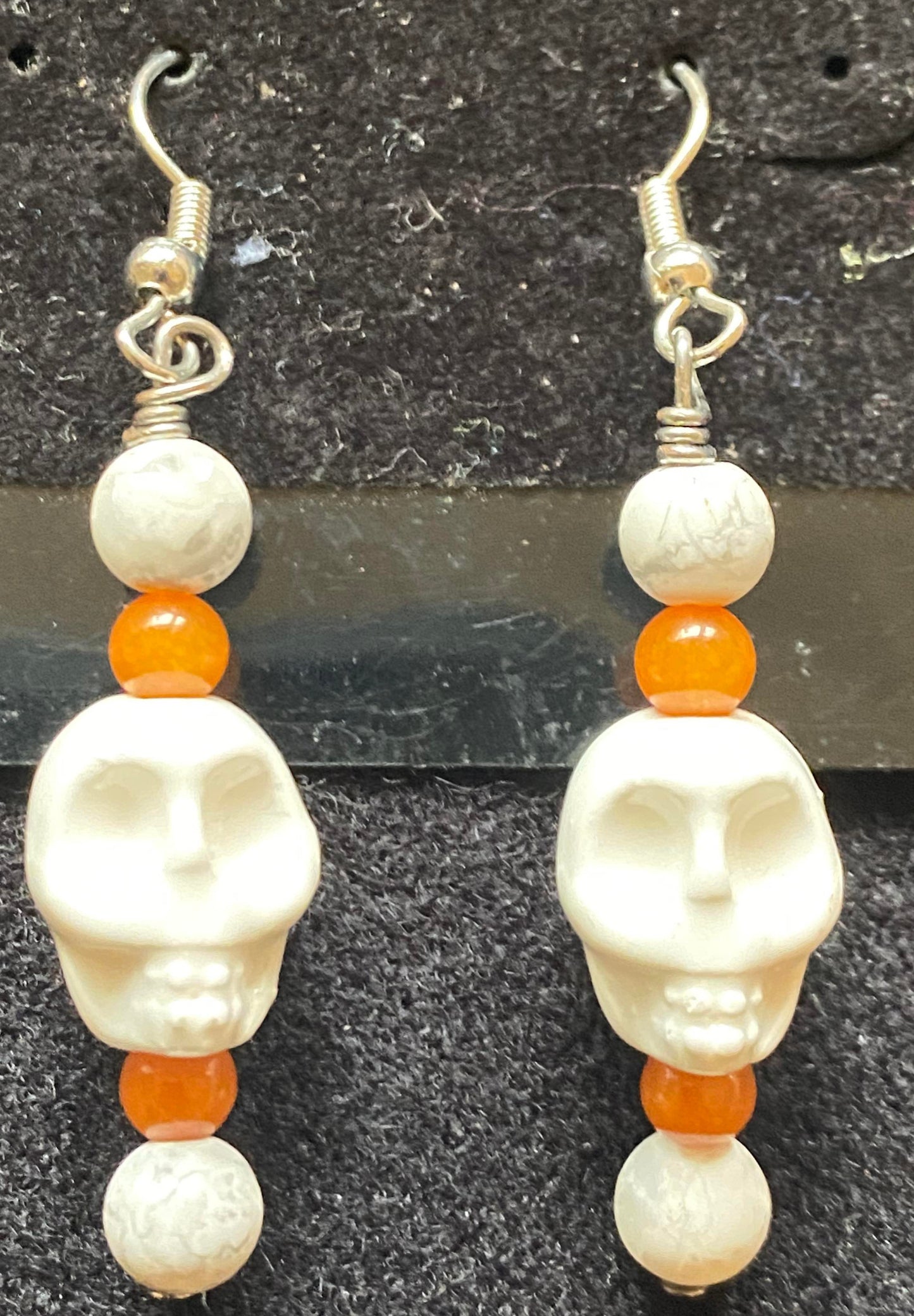 Earrings - Resin Skull with Howlite & Fire Agate