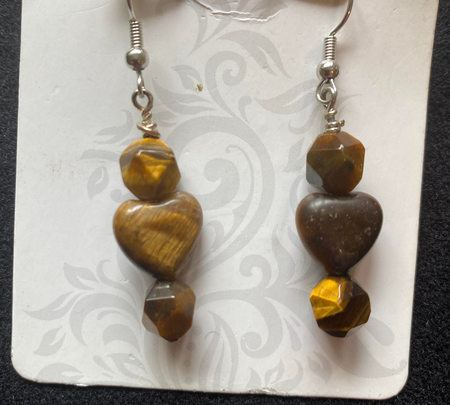 Tiger Eye Octagon and Heart Earrings