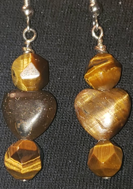 Tiger Eye Octagon and Heart Earrings