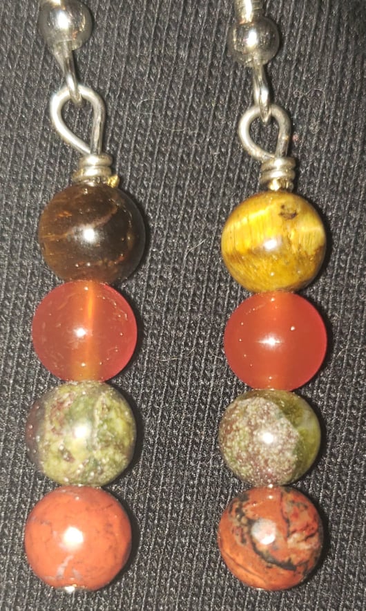 Tiger Eye, Carnelian, Dragons Blood & Red Jasper Earrings