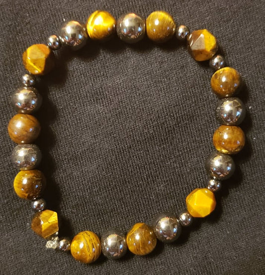 Bracelet- Tiger Eye, Hematite, Faceted Tiger Eye