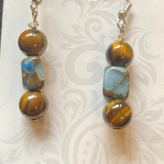 Tiger Eye & Impression Jasper Earrings