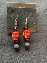 Tourmaline and  Resin Skull Earrings