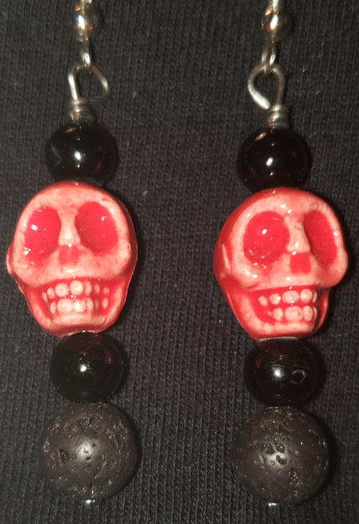 Tourmaline and  Resin Skull Earrings