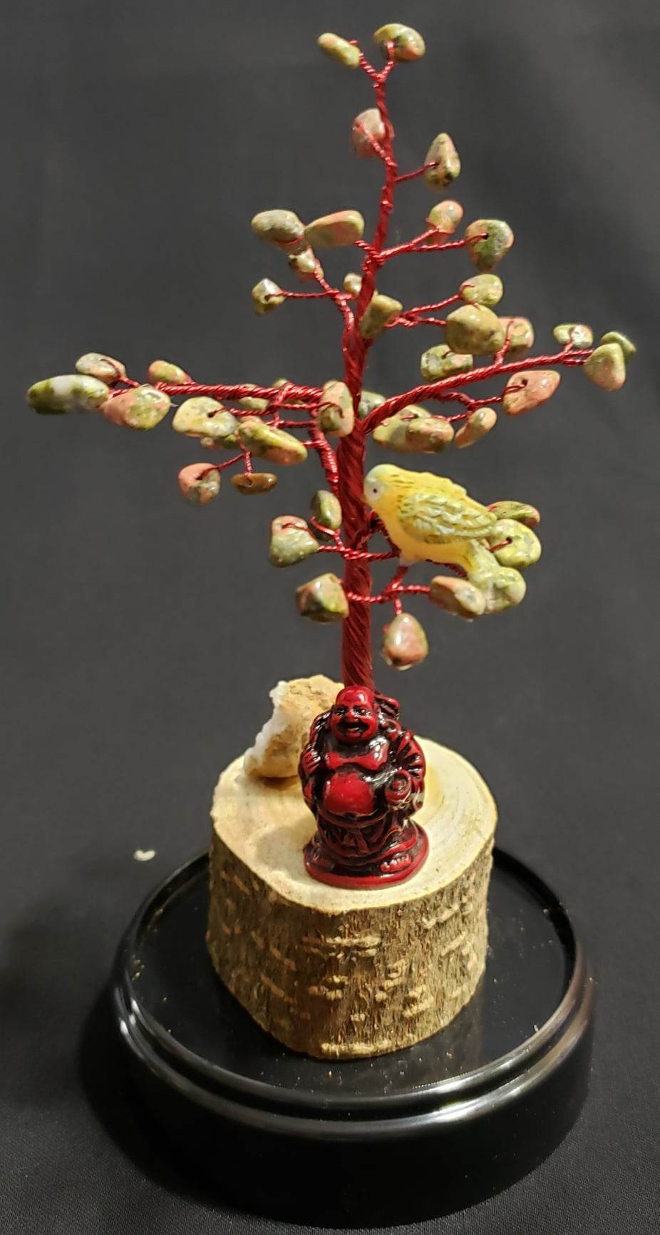 Handmade Gemstone Wire Tree - Unakite with traveling Buddha and geode